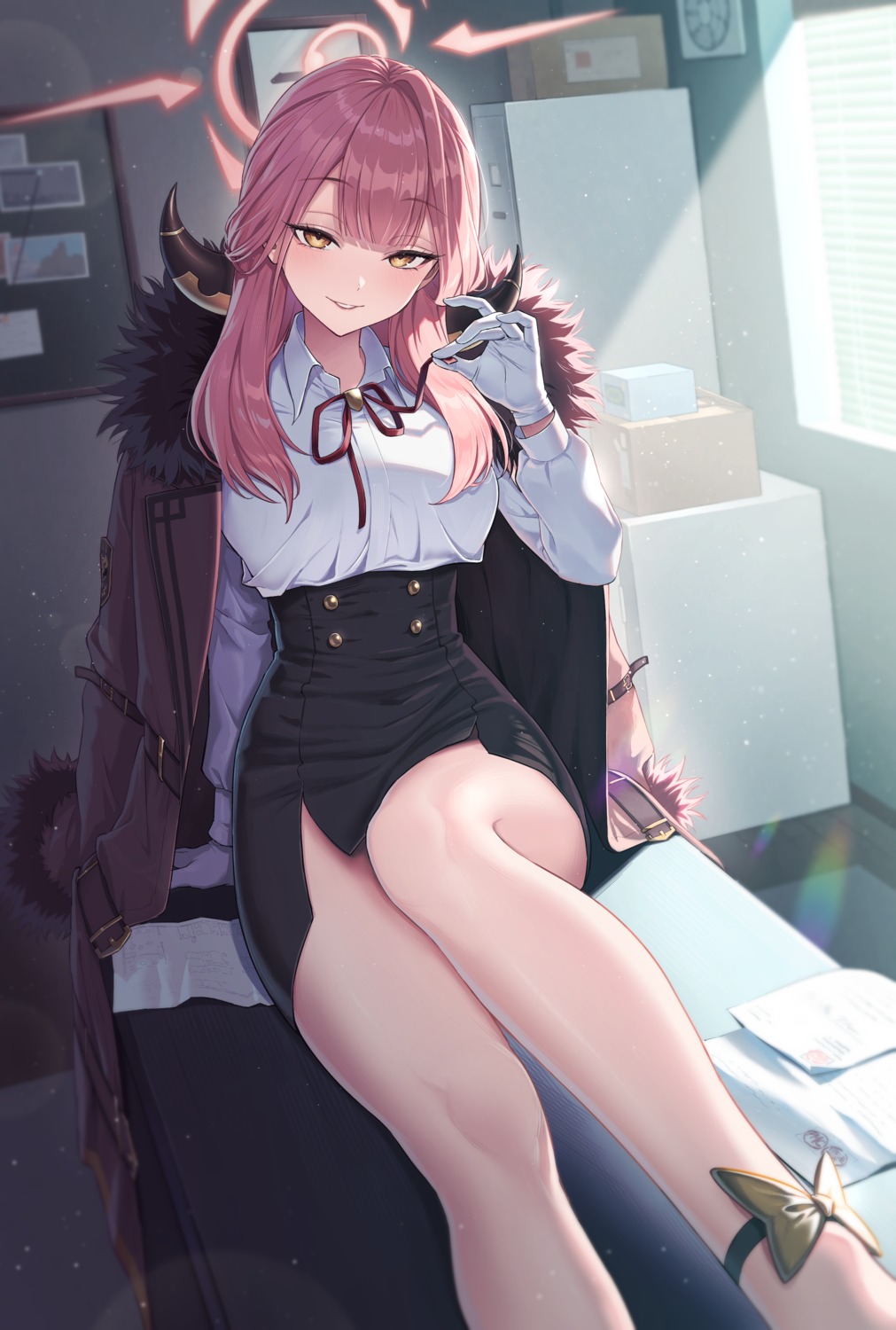blue_archive, dress_shirt, halo, horns, rikuhachima_aru, zelo6