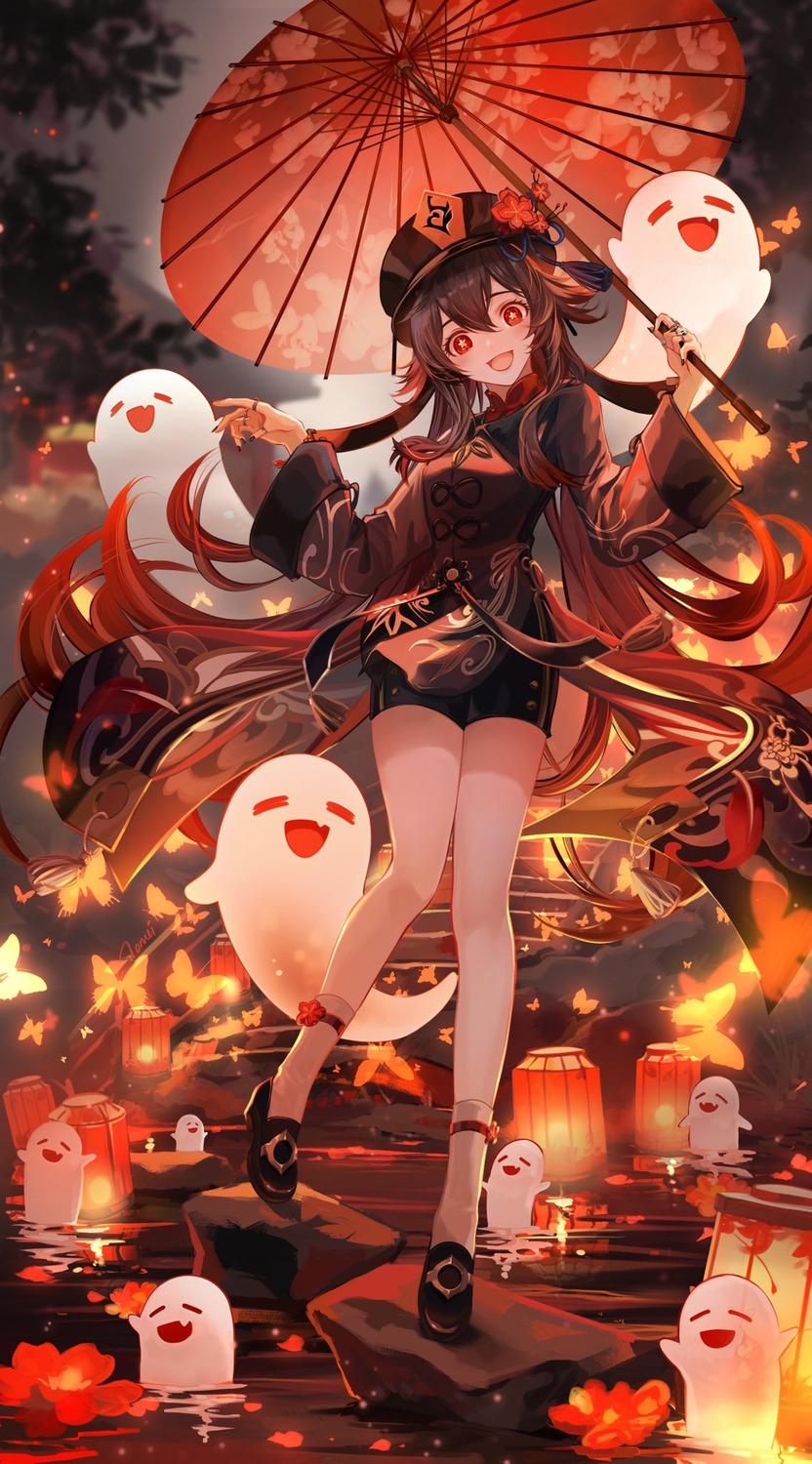 asian_clothes, genshin_impact, hu_tao, transparent, umbrella