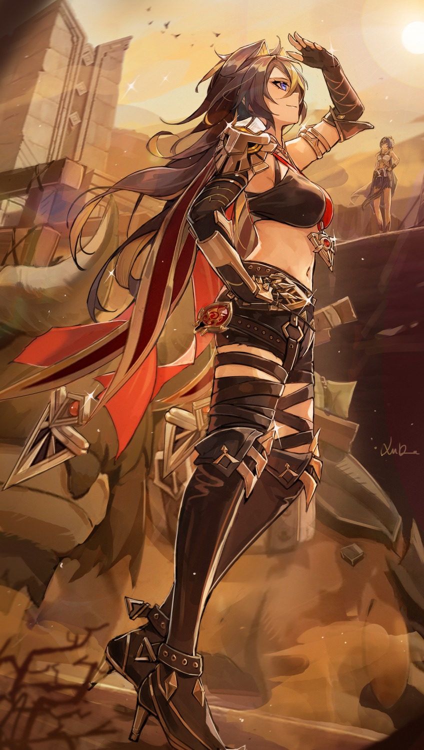 armor, candace, dehya, garter, genshin_impact, heels, thighhighs, xude