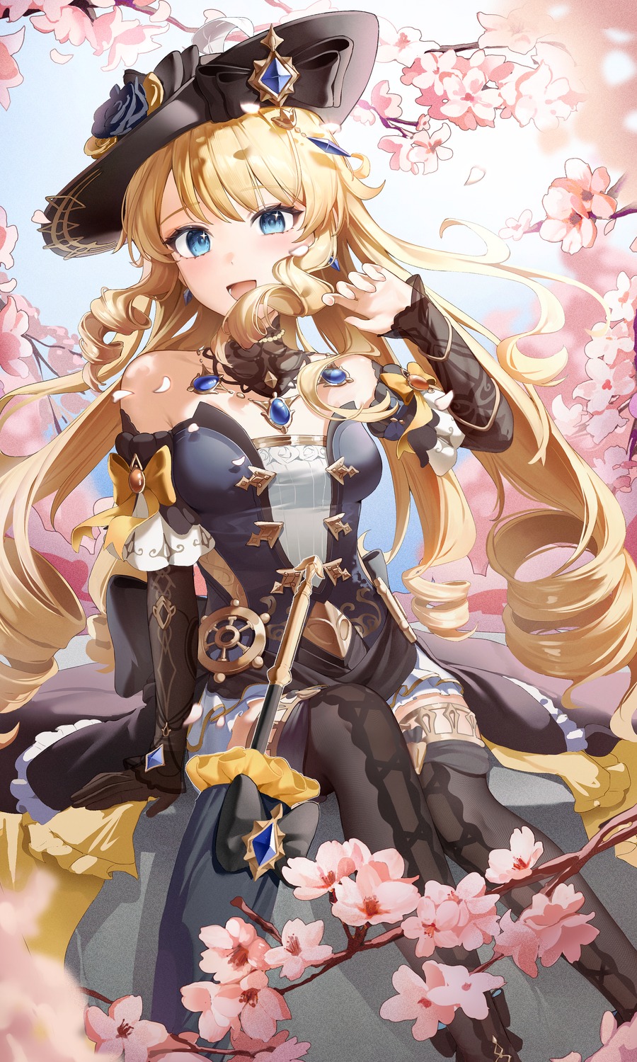 dress, genshin_impact, navia, oeuia, thighhighs, umbrella