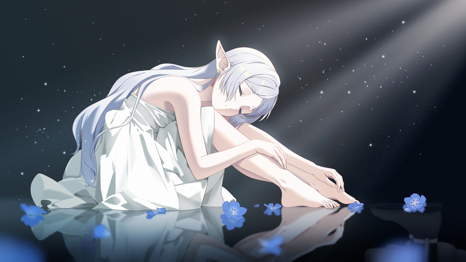 dress, elf, frieren, mao_shi_shisan, pointy_ears, sousou_no_frieren, tagme, wallpaper