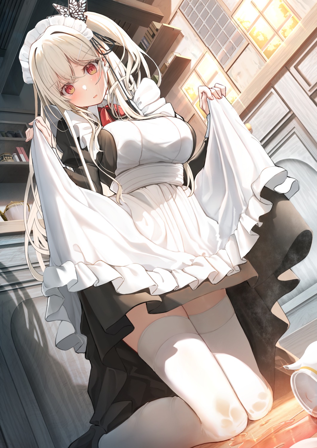 hiiragi_ringo, maid, skirt_lift, thighhighs