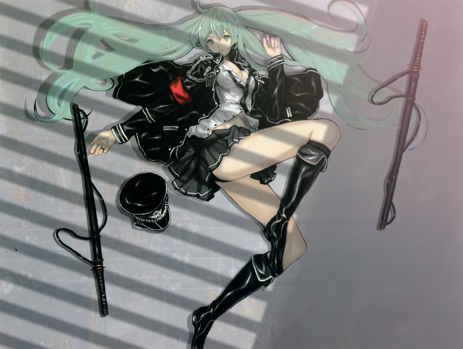 chroma_of_wall, cleavage, hatsune_miku, pantsu, saitom, vocaloid