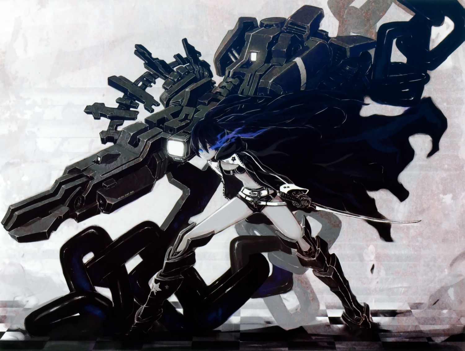 black_rock_shooter, black_rock_shooter_(character), chroma_of_wall, saitom, sword, vocaloid