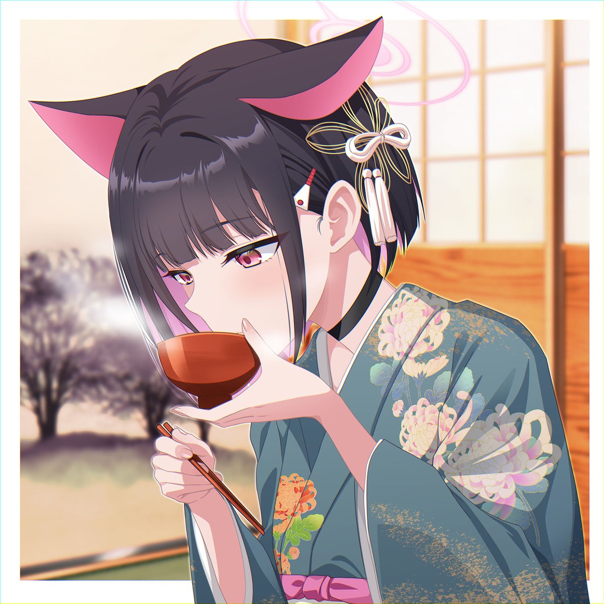 animal_ears, blue_archive, eko, halo, japanese_clothes, kyouyama_kazusa, nekomimi