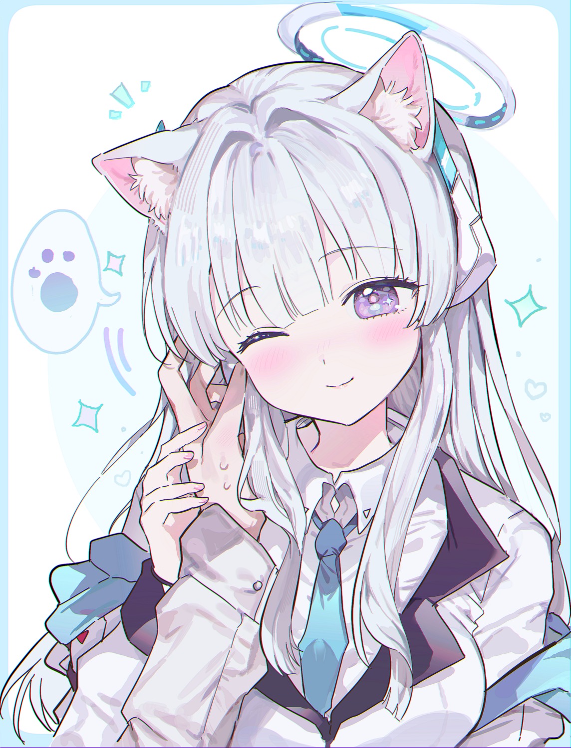 0202ase, animal_ears, blue_archive, halo, nekomimi, uniform, ushio_noa