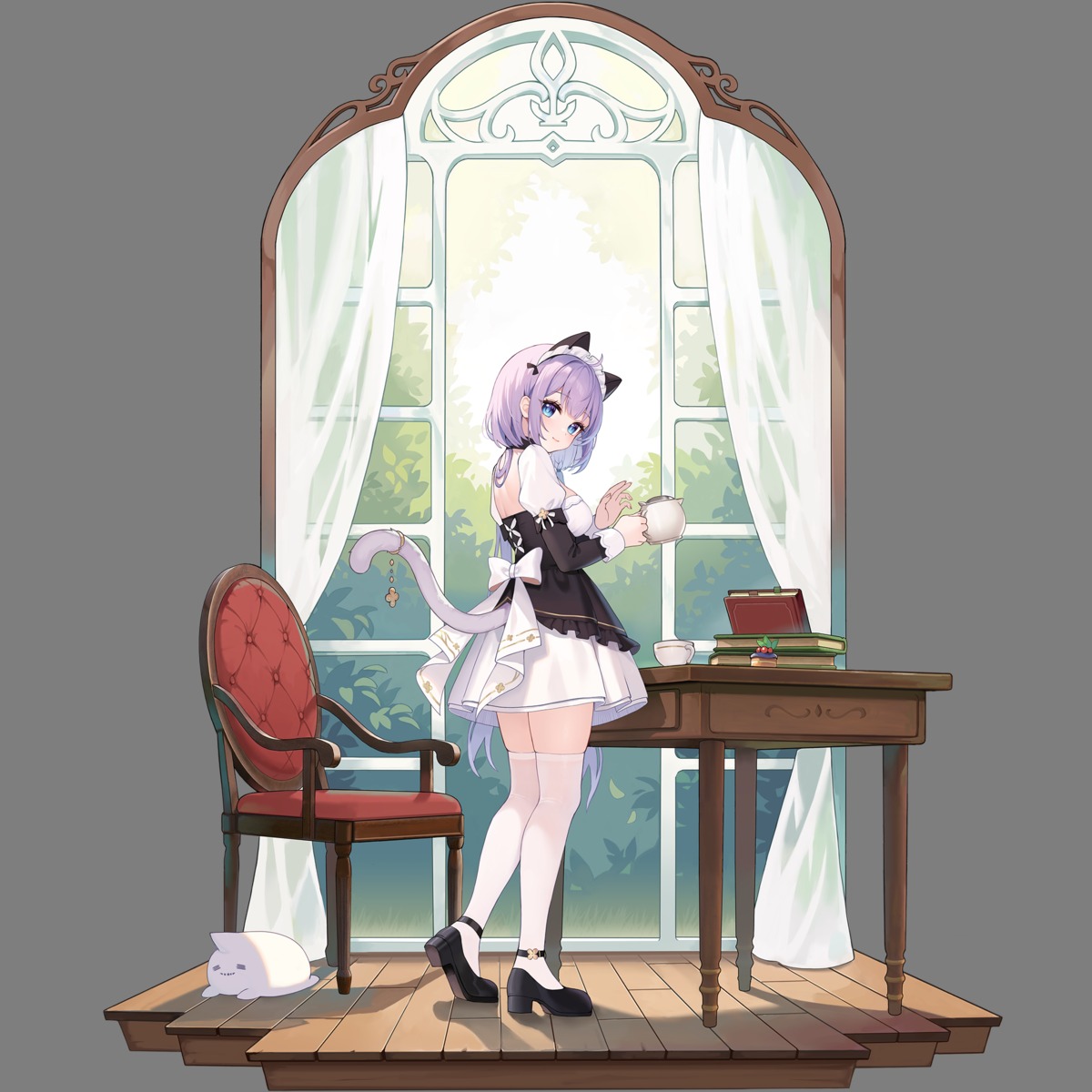 animal_ears, hasu_(velicia), heels, maid, nekomimi, tail, thighhighs, transparent_png