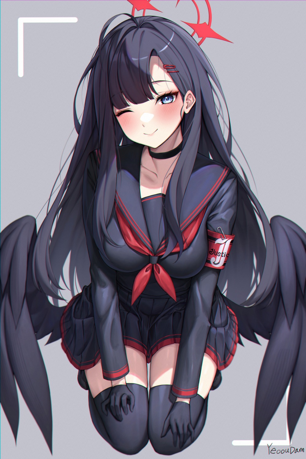angel, blue_archive, nakamasa_ichika, seifuku, thighhighs, wings, yeoohdam