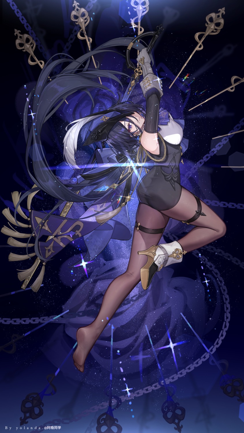 ass, clorinde, garter, genshin_impact, heels, pantyhose, sword, yolanda