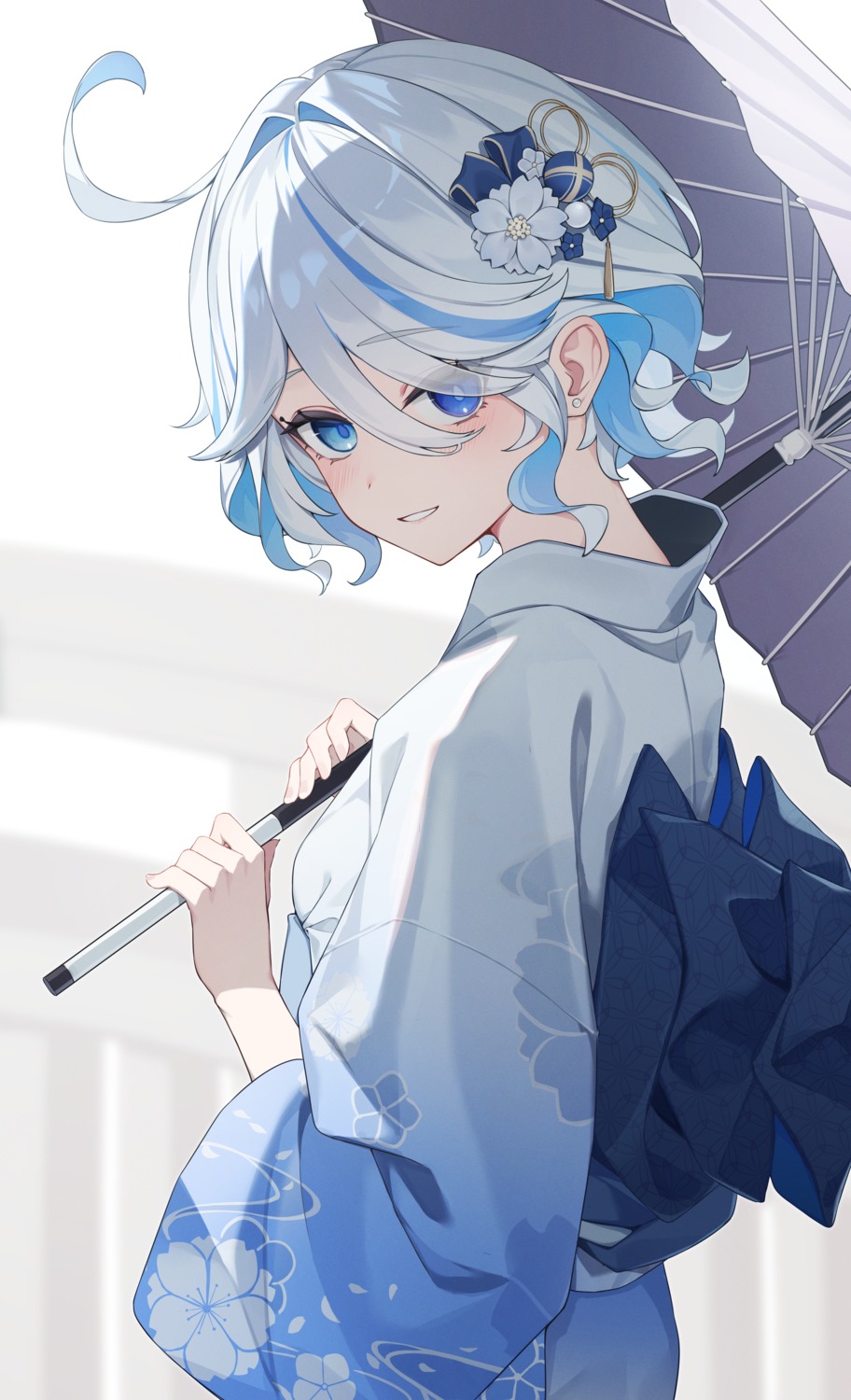 furina, genshin_impact, heterochromia, kimono, umbrella, yuu_maraa