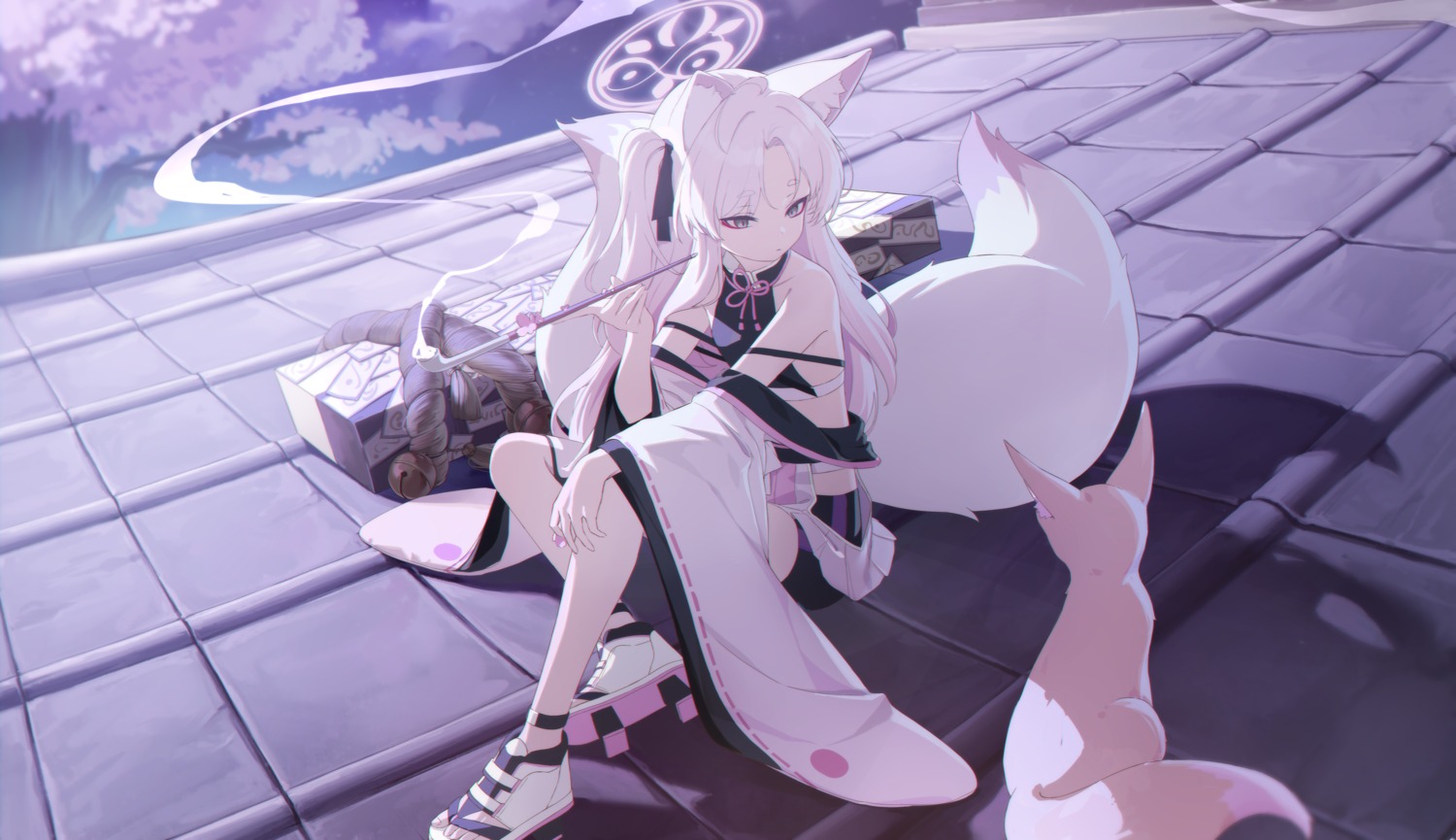 animal_ears, blue_archive, halo, japanese_clothes, kitsune, kuzunoha_(blue_archive), soeyumi, tail