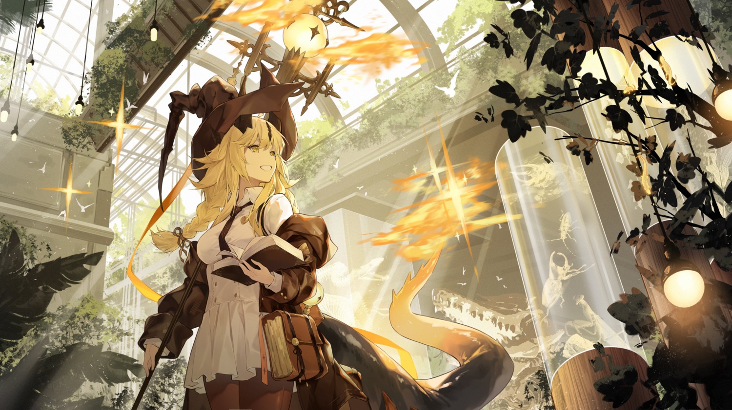 arknights, horns, jiusan_naitan, pantyhose, reed_(arknights), tail, witch