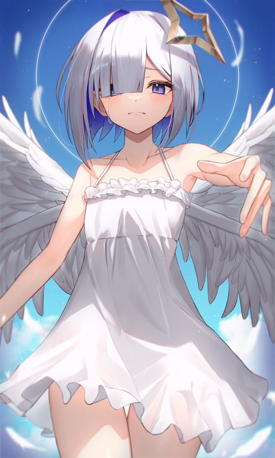 amane_kanata, angel, dress, hololive, see_through, summer_dress, thomas_8000, wings
