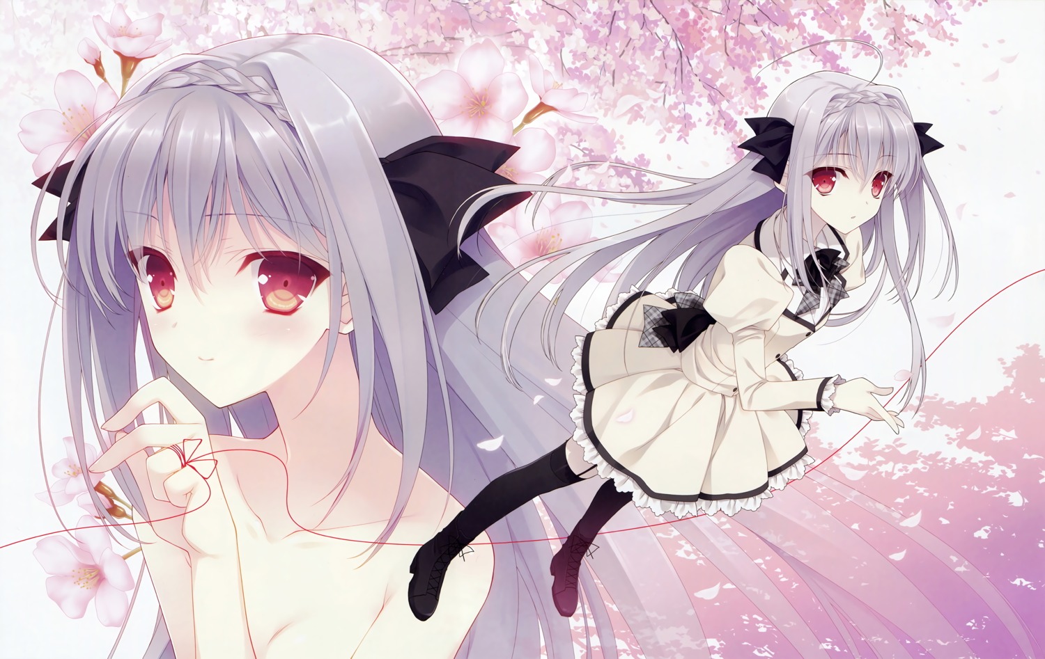 navel, sakurakouji_luna, seifuku, stockings, suzuhira_hiro, thighhighs, topless, tsuki_ni_yorisou_otome_no_sahou
