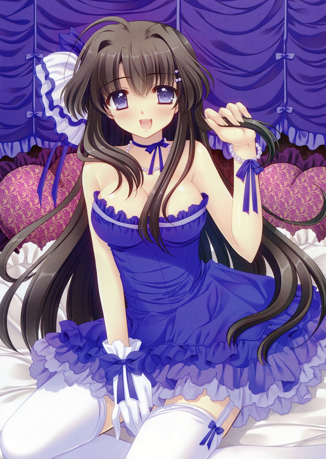 dress, hananomiya_mizuho, navel, nishimata_aoi, no_bra, stockings, thighhighs, tsuki_ni_yorisou_otome_no_sahou