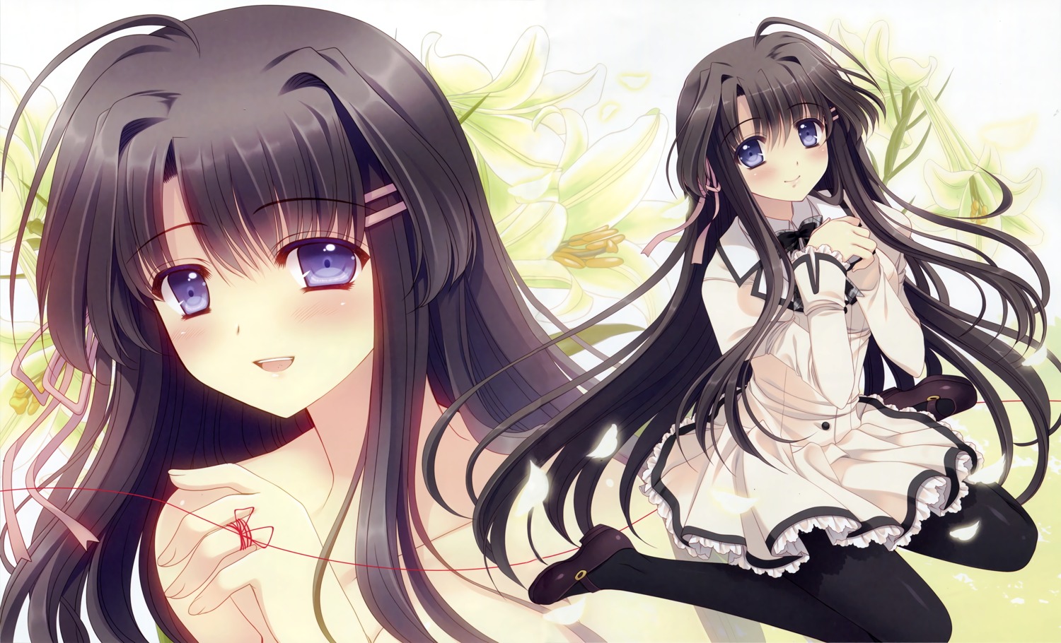 hananomiya_mizuho, navel, nishimata_aoi, pantyhose, seifuku, topless, tsuki_ni_yorisou_otome_no_sahou