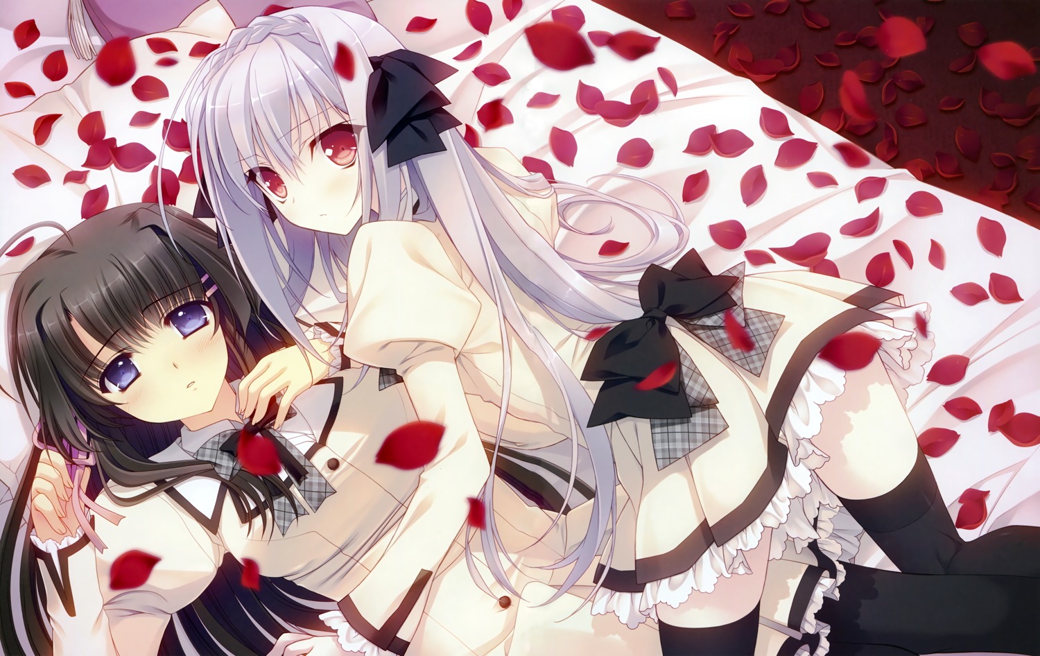 hananomiya_mizuho, navel, nishimata_aoi, pantyhose, sakurakouji_luna, seifuku, suzuhira_hiro, thighhighs
