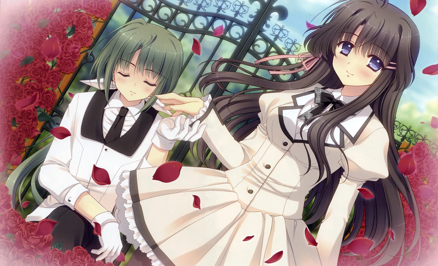 hananomiya_mizuho, navel, nishimata_aoi, pantyhose, seifuku, trap, tsuki_ni_yorisou_otome_no_sahou