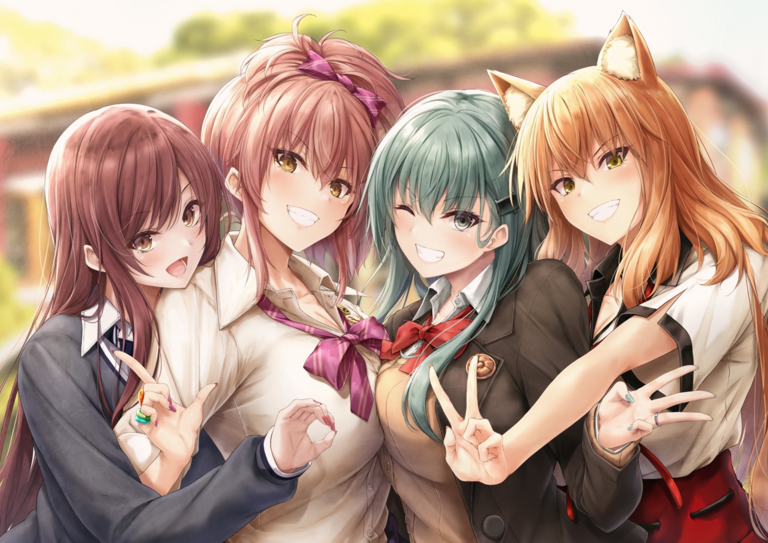 animal_ears, cleavage, crossover, fate/grand_order, jougasaki_mika, kantai_collection, oosaki_amana, seifuku