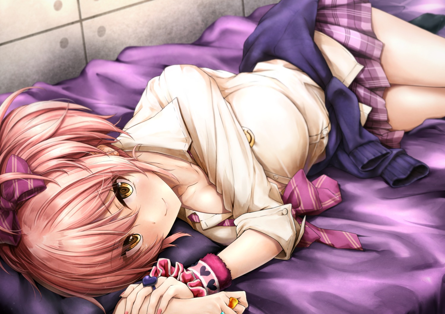 cleavage, jougasaki_mika, open_shirt, seifuku, suien, sweater, the_idolm@ster, the_idolm@ster_cinderella_girls