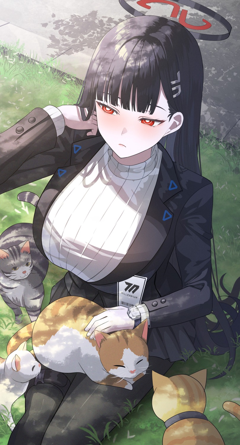 blue_archive, business_suit, garter, halo, neko, pantyhose, sweater, sysen