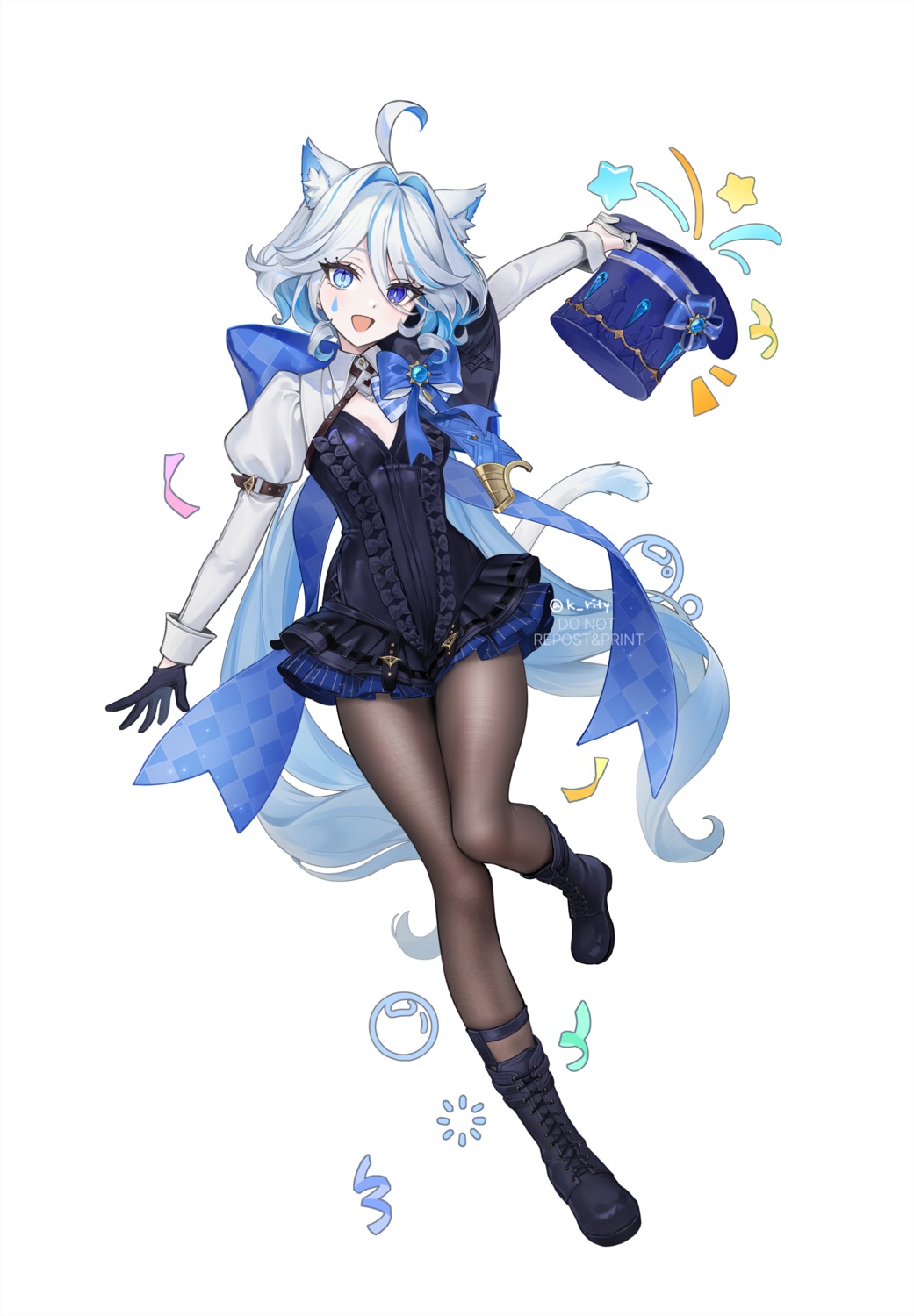 animal_ears, furina, genshin_impact, heterochromia, nekomimi, pantyhose, rity, tail