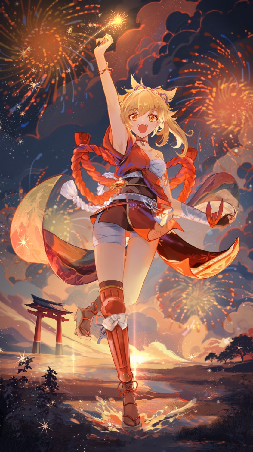 bandages, genshin_impact, japanese_clothes, sarashi, tattoo, transparent, yoimiya