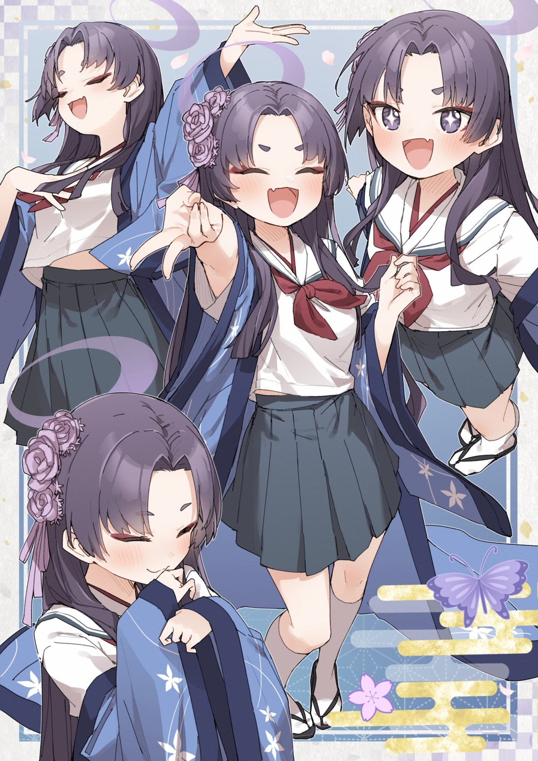 blue_archive, halo, japanese_clothes, kadenokouji_yukari, kusaka_shi, seifuku