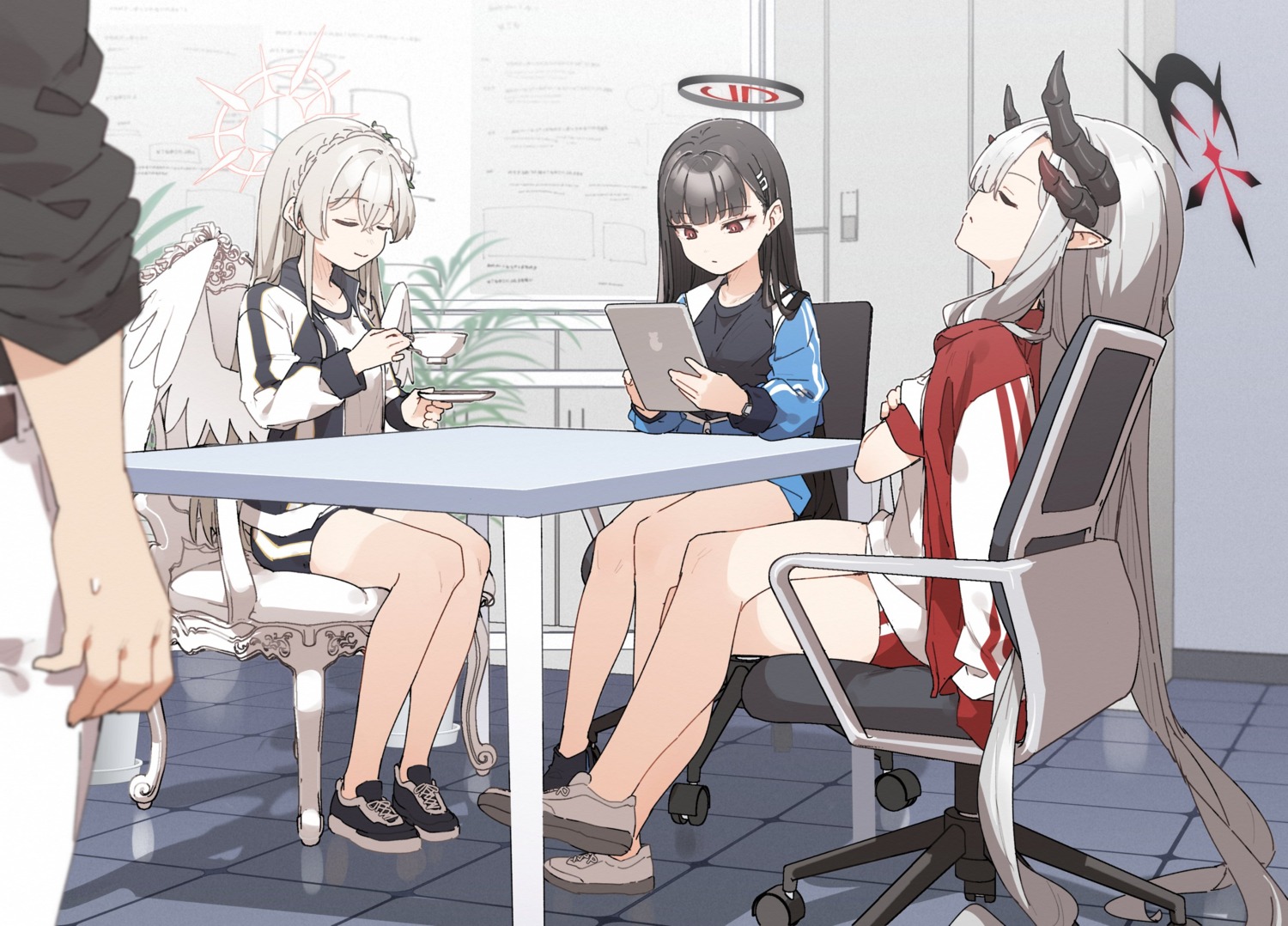angel, blue_archive, buruma, gym_uniform, halo, hanuma_makoto, horns, kirifuji_nagisa