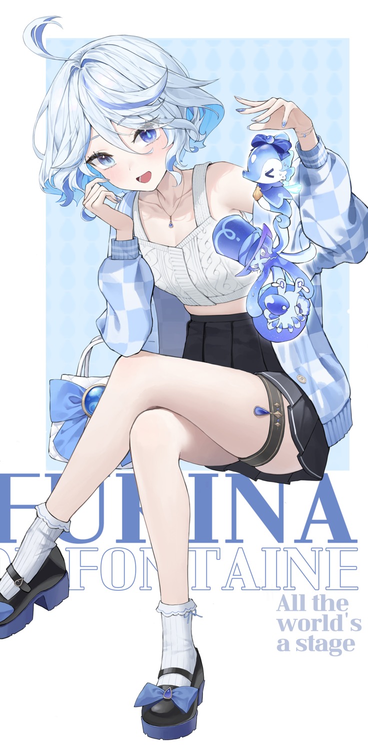 furina, garter, genshin_impact, heterochromia, skirt_lift, tem