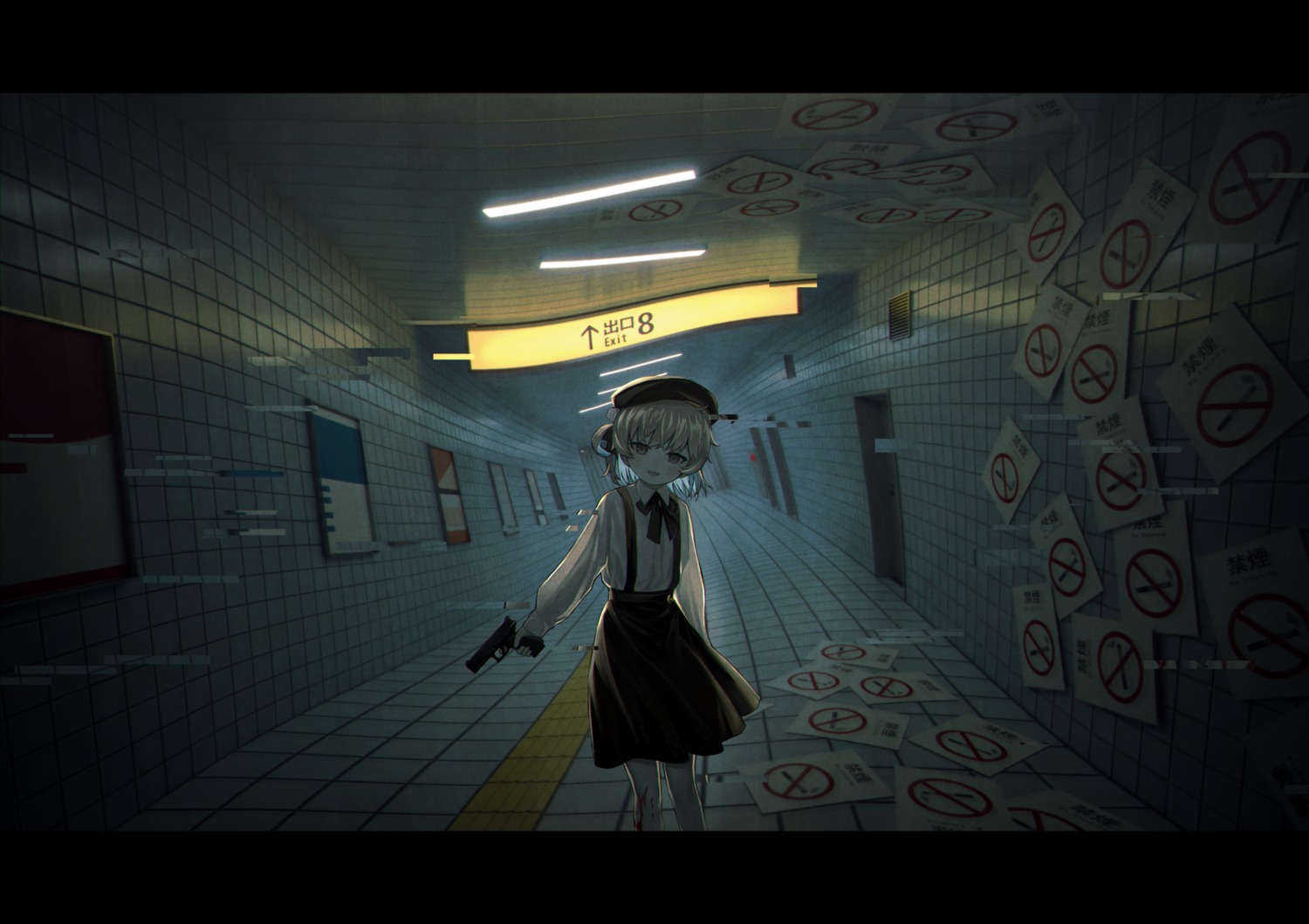 8-ban_deguchi, blood, gun, hatoba_tsugu, hatoba_tsugu_(character), seifuku, tagme