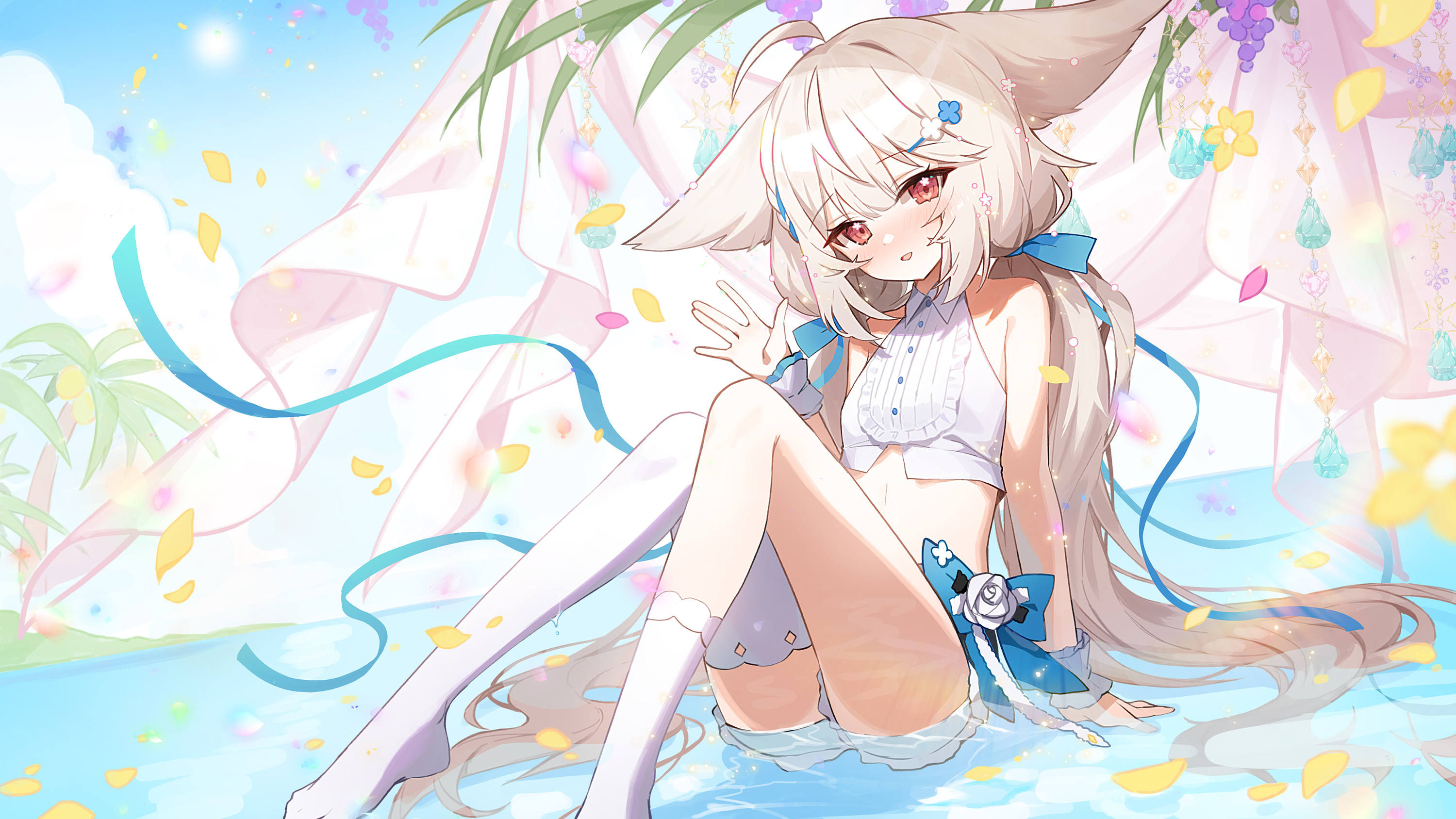 animal_ears, apple_caramel, indie_virtual_youtuber, sakurada_shiro, thighhighs, wet