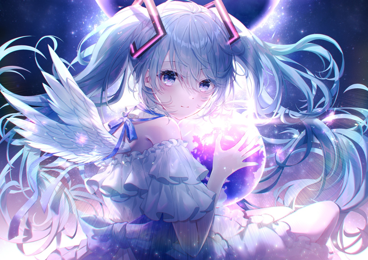 angel, asaya-bigun, dress, hatsune_miku, vocaloid, wings