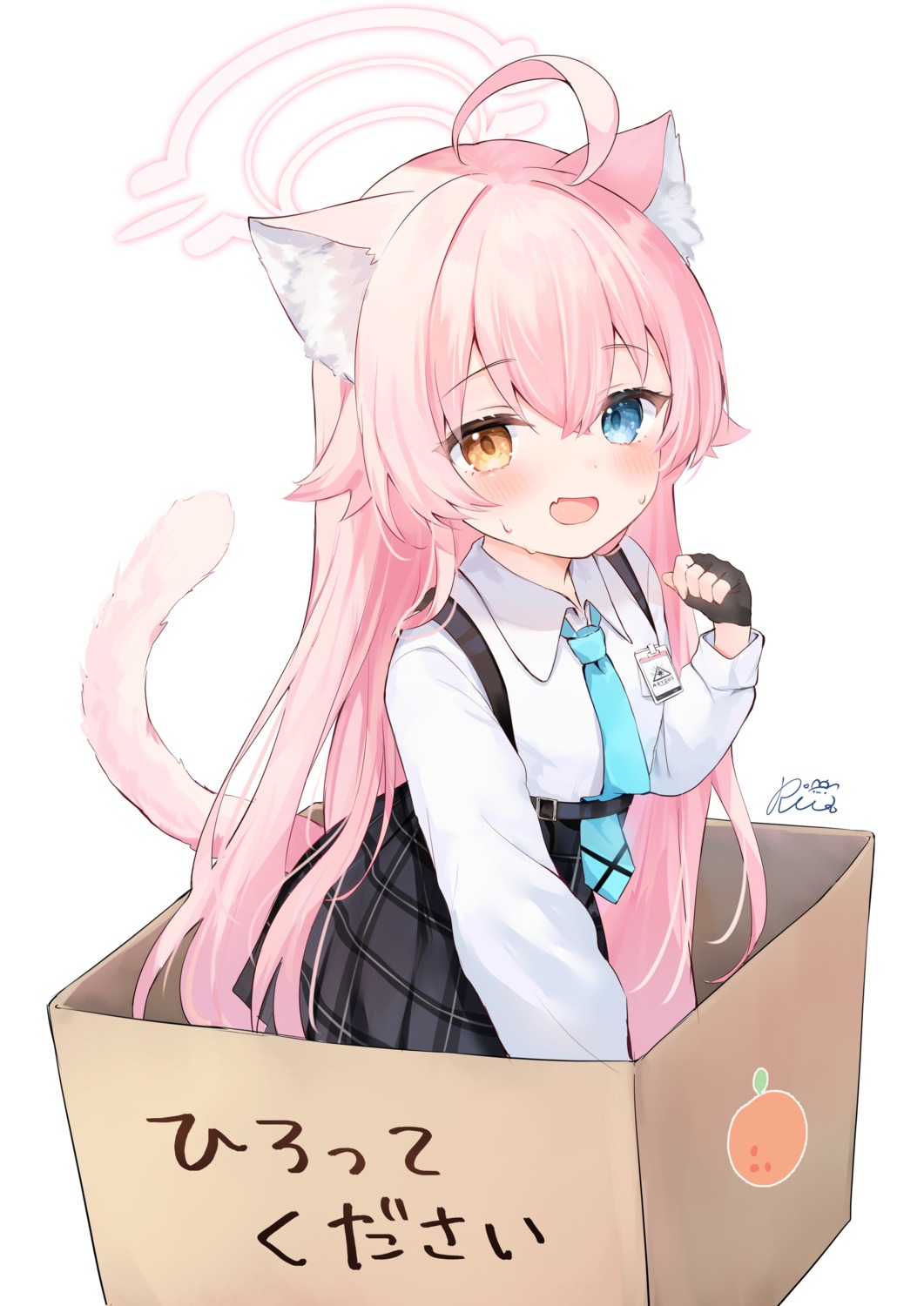 animal_ears, blue_archive, halo, heterochromia, nekomimi, rucaco, seifuku, tail