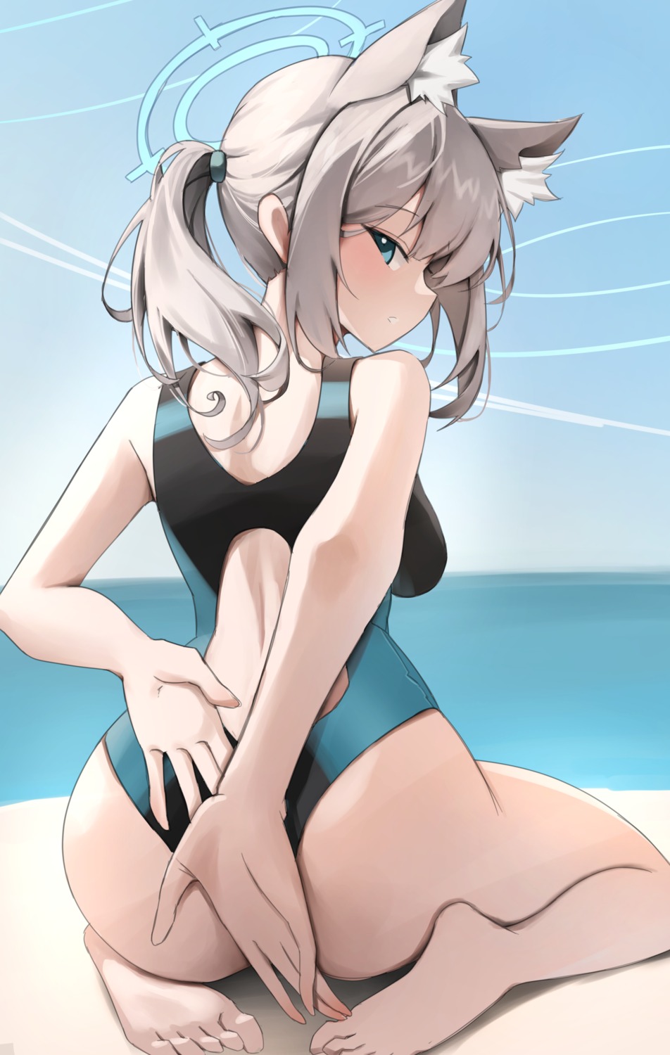 animal_ears, ass, blue_archive, feet, halo, kall_(wv0102), nekomimi, sunaookami_shiroko