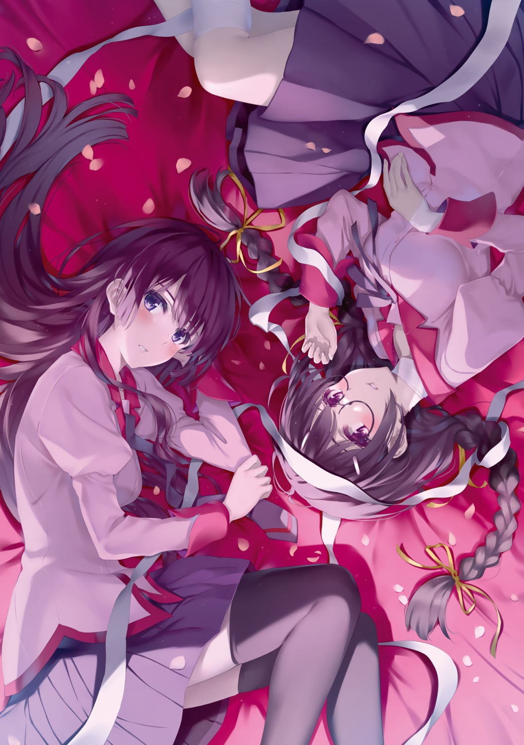 hanekawa_tsubasa, megane, misaki_kurehito, monogatari_(series), seifuku, senjougahara_hitagi, thighhighs