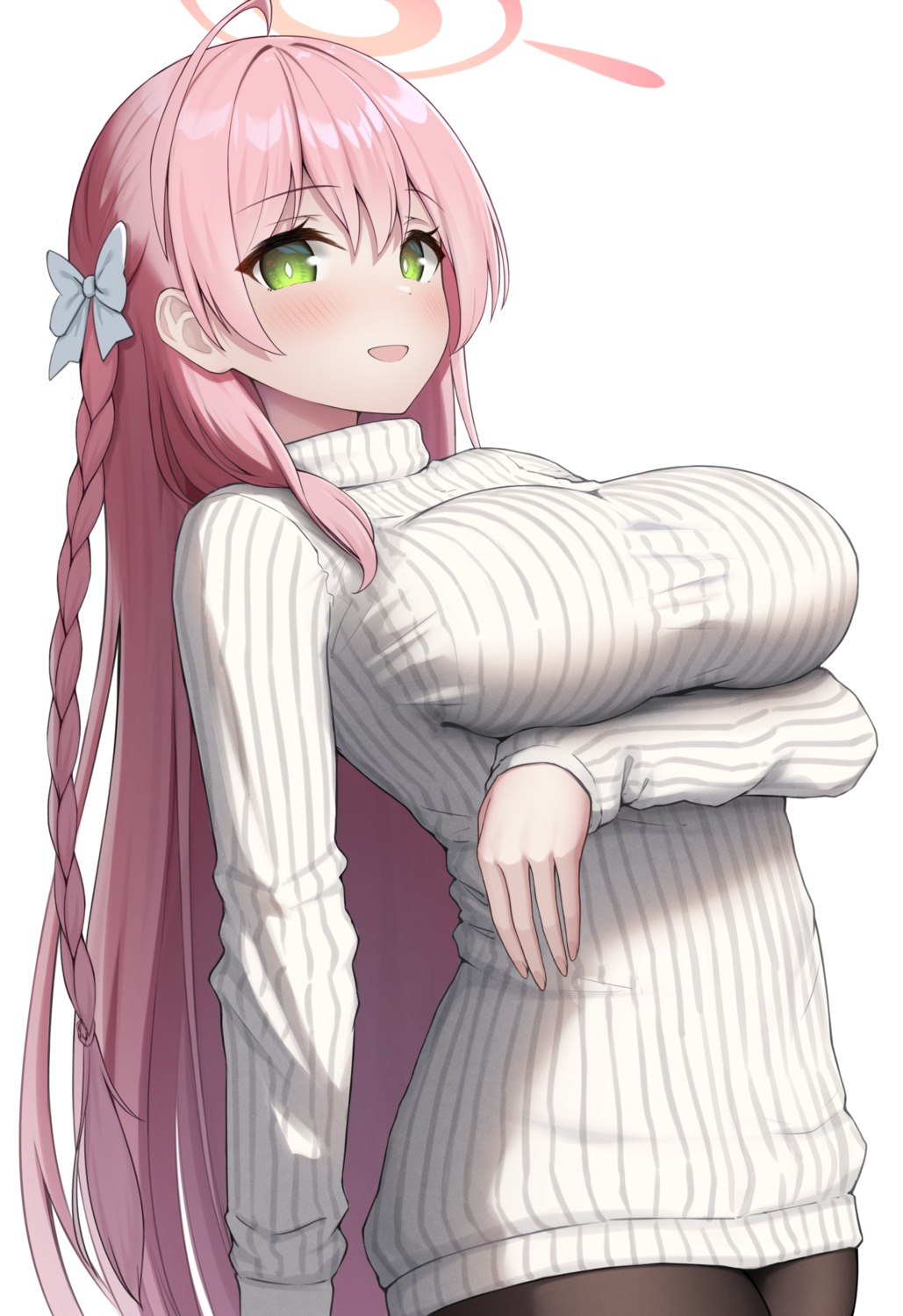 blue_archive, breast_hold, halo, pantyhose, sweater, topgear, urawa_hanako
