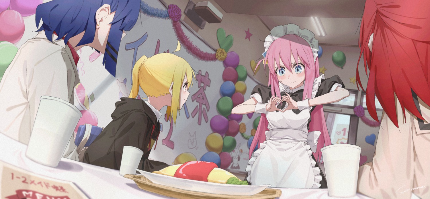 bocchi_the_rock!, gotou_hitori, ijichi_nijika, kita_ikuyo, maid, seifuku, yamada_ryou, yo_na