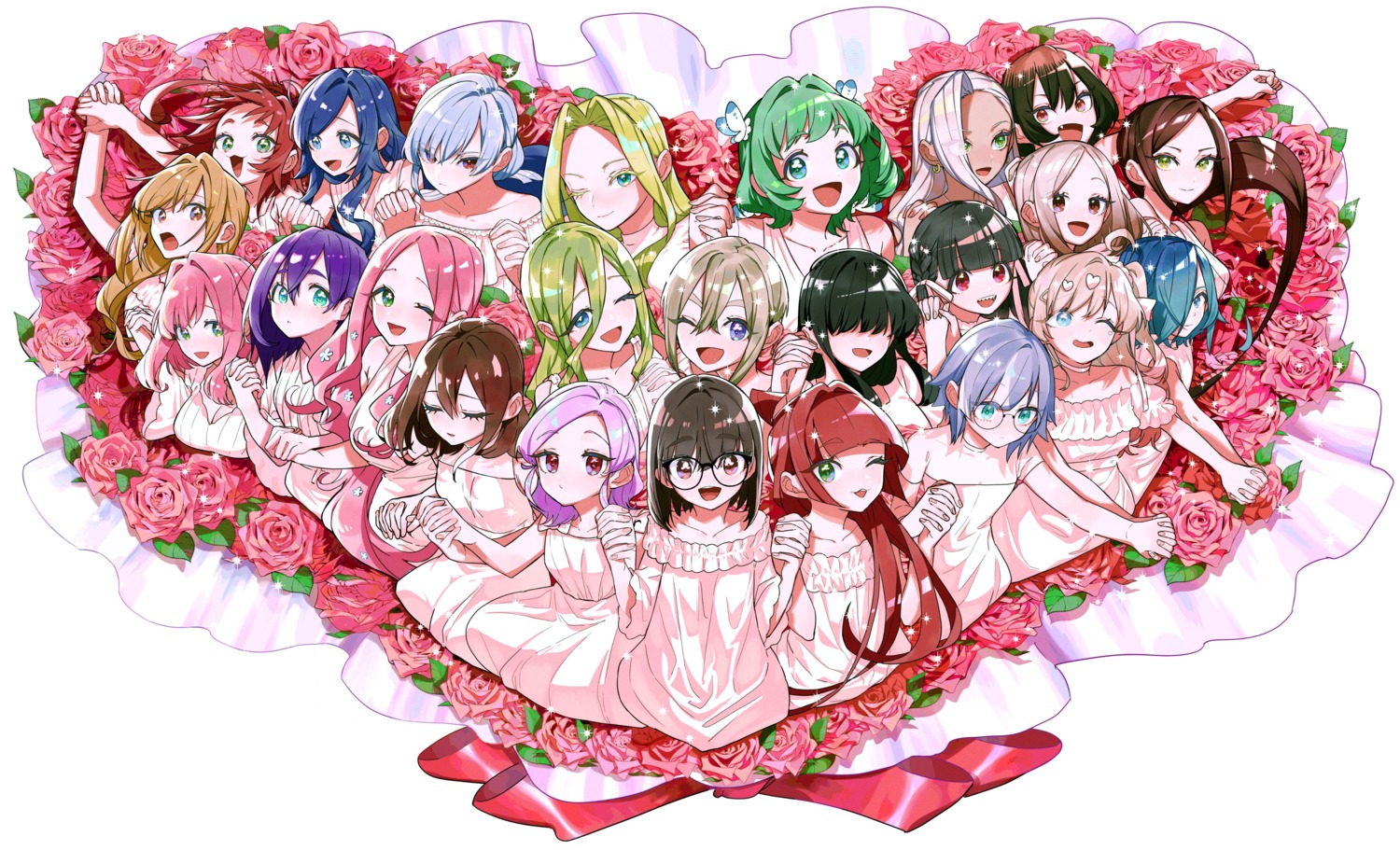 baio_rin, bonnouji_momoha, dress, eiai_nano, hanazono_hahari, hanazono_hakari, haraga_kurumi, hifumi_suu, iin_chiyo, inda_karane, kaho_eira, kakure_meme, kedarui_aashii, kimi_no_koto_ga_dai_dai_dai_dai_daisuki_na_100-nin_no_kanojo, megane, meido_mai, meido_mei, momi_momiji, nakaji_uto, no_bra, nozawa_yukiko, sutou_iku, torotoro_kishika, utsukushisugi_mimimi, yakuzen_kusuri, yakuzen_yaku, yamato_nadeshiko_(hyakkano), yasashiki_yamame, yoshimoto_shizuka