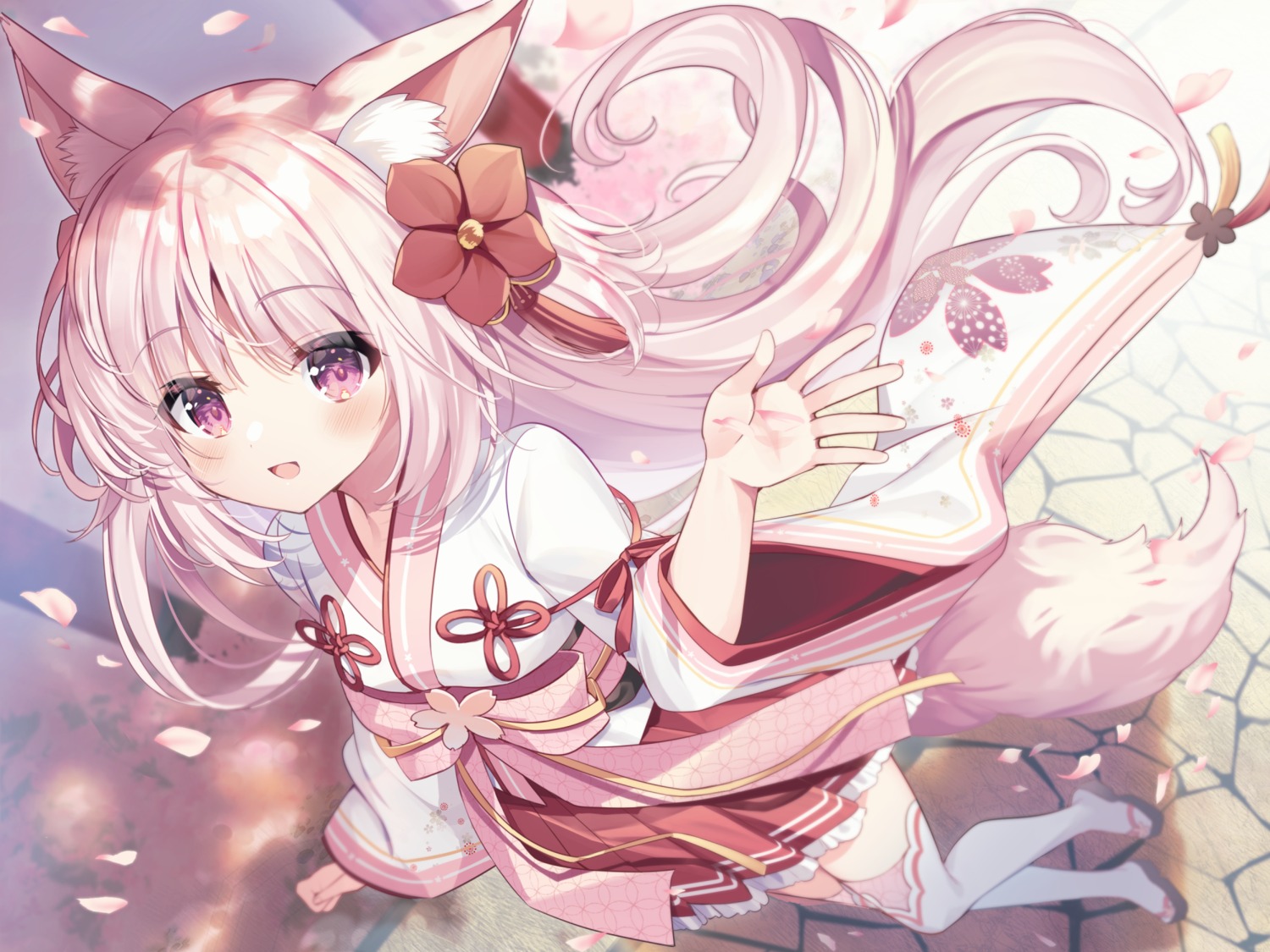 animal_ears, artist_revision, kitsune, miko, natsuki_marina, tail, thighhighs