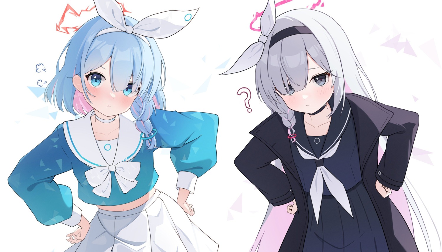 arona_(blue_archive), blue_archive, halo, nonddu, plana_(blue_archive), seifuku
