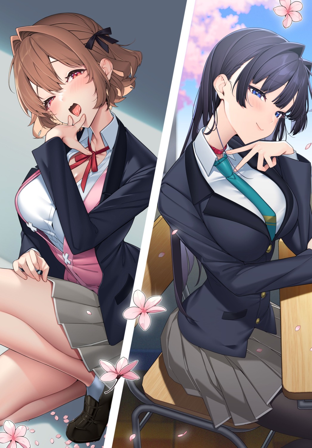 giuniu, otoko_girai_na_bijin_shimai_wo_namae_mo_tsugezu_ni_tasuketara_ittai_dounaru?, pantyhose, seifuku, shinjou_aina, shinjou_arisa, sweater