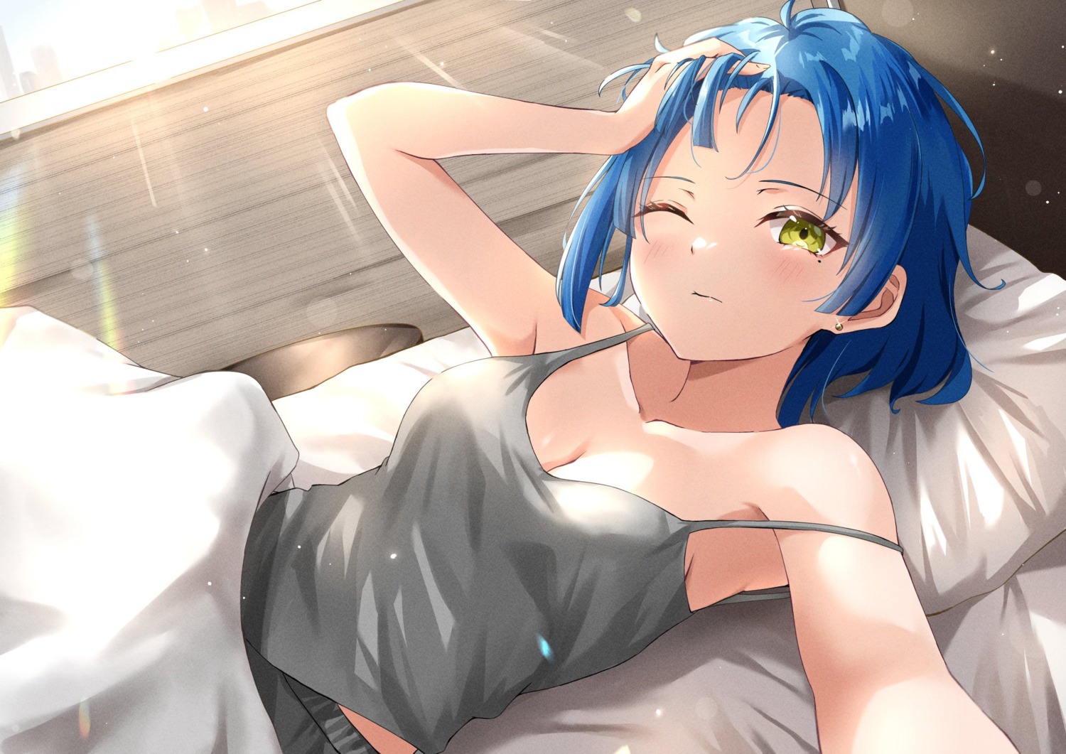 bocchi_the_rock!, kikugawa_roku, no_bra, selfie, sheets, yamada_ryou