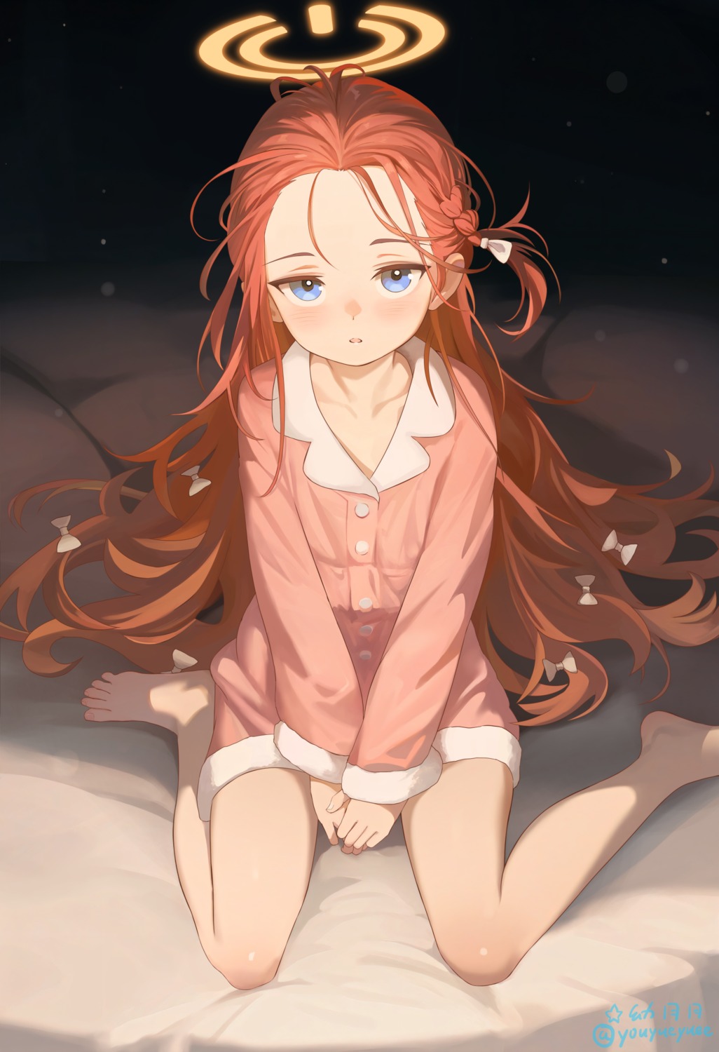 blue_archive, halo, hanaoka_yuzu, pajama, youyueyue