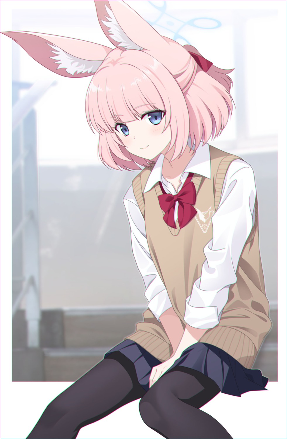 animal_ears, blue_archive, eko, halo, kitsune, pantyhose, seifuku, sweater