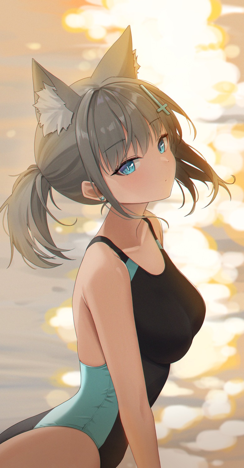 animal_ears, blue_archive, nekomimi, rinrasetsu, sunaookami_shiroko, swimsuits