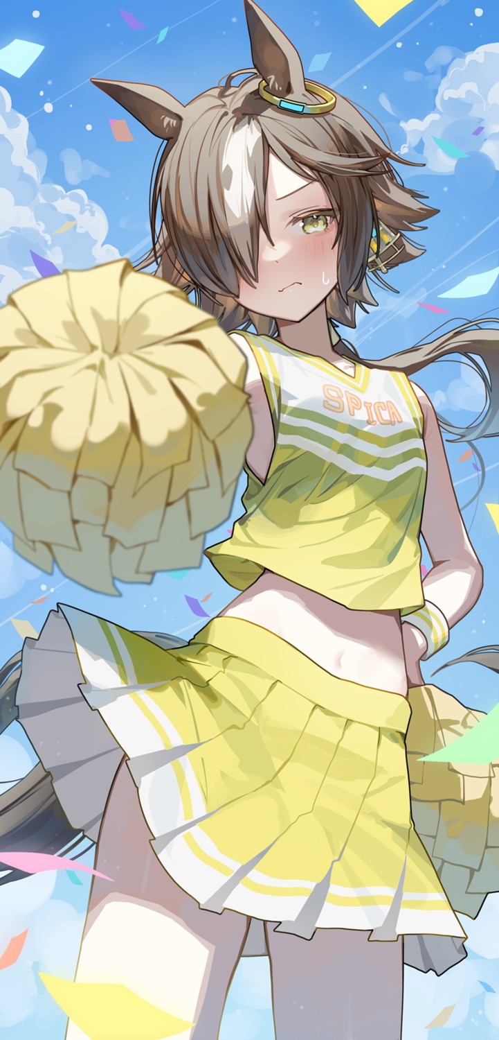 animal_ears, cheerleader, ningen_mame, skirt_lift, tail, uma_musume_pretty_derby, vodka_(umamusume)