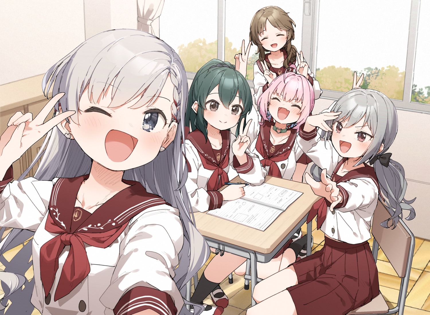 hisakawa_hayate, kanzaki_ranko, kusaka_shi, ooishi_izumi, seifuku, selfie, takamori_aiko, the_idolm@ster, the_idolm@ster_cinderella_girls, yumemi_riamu