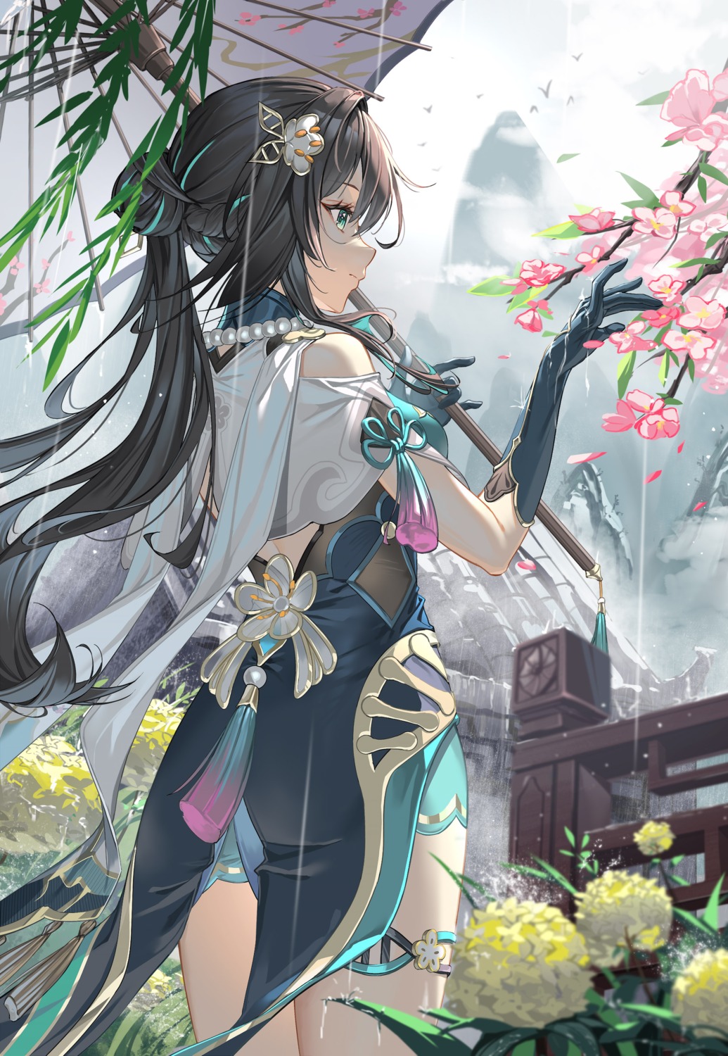 al_guang, asian_clothes, garter, honkai:_star_rail, ruan_mei, umbrella