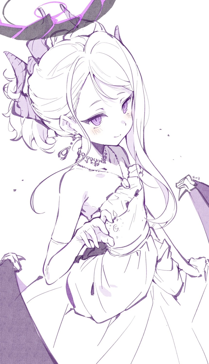 blue_archive, devil, dress, halo, horns, sketch, sorasaki_hina, wings, you_guo_chaocai